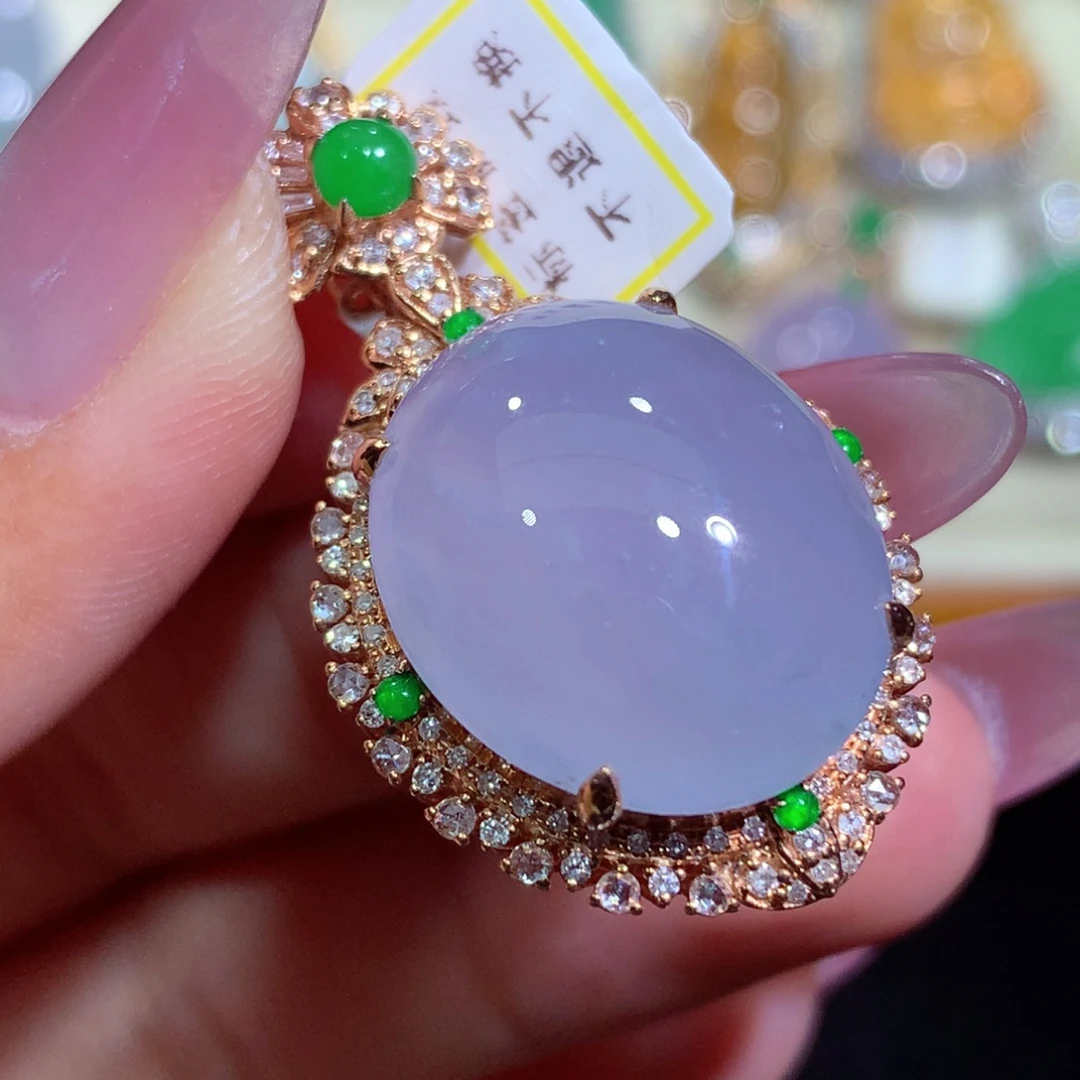 翡翠18K金镶嵌吊坠(不含链)