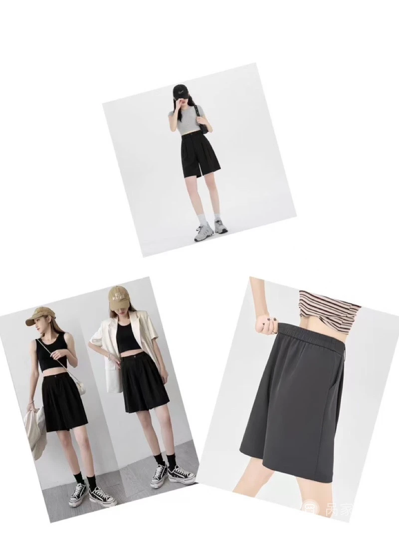 短裤五分裤薄款压褶夏季灰色短裤阔腿大码宽松夏季