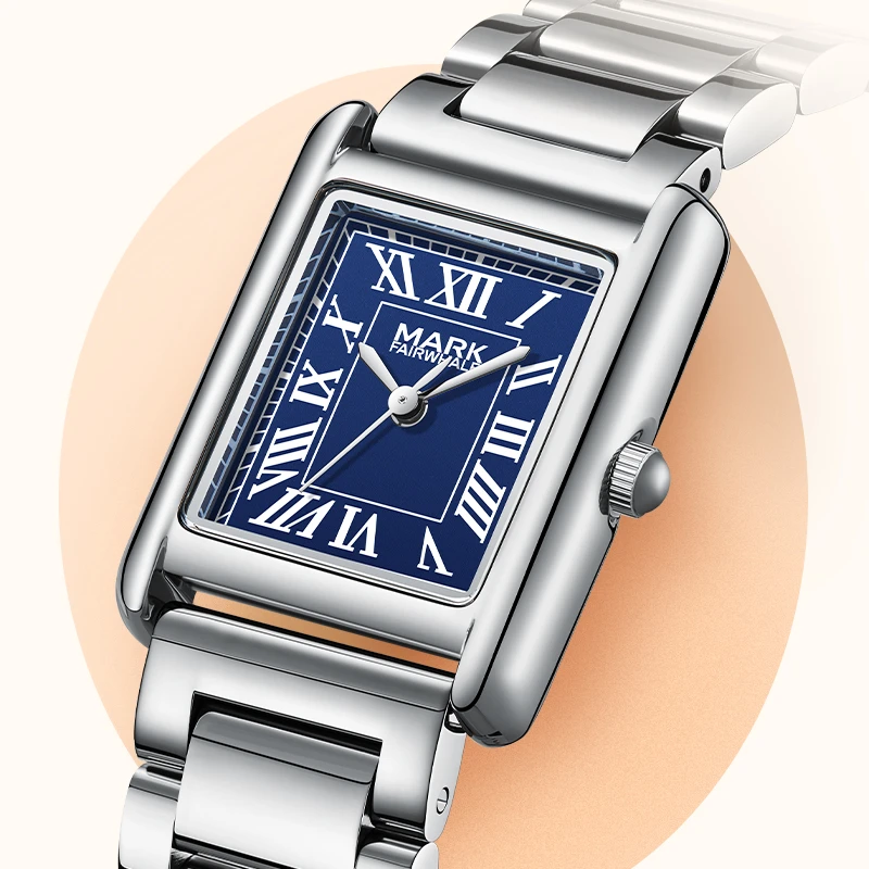 马克华菲经典坦克方形气质腕表女款防水简约石英手表女士3680-蓝