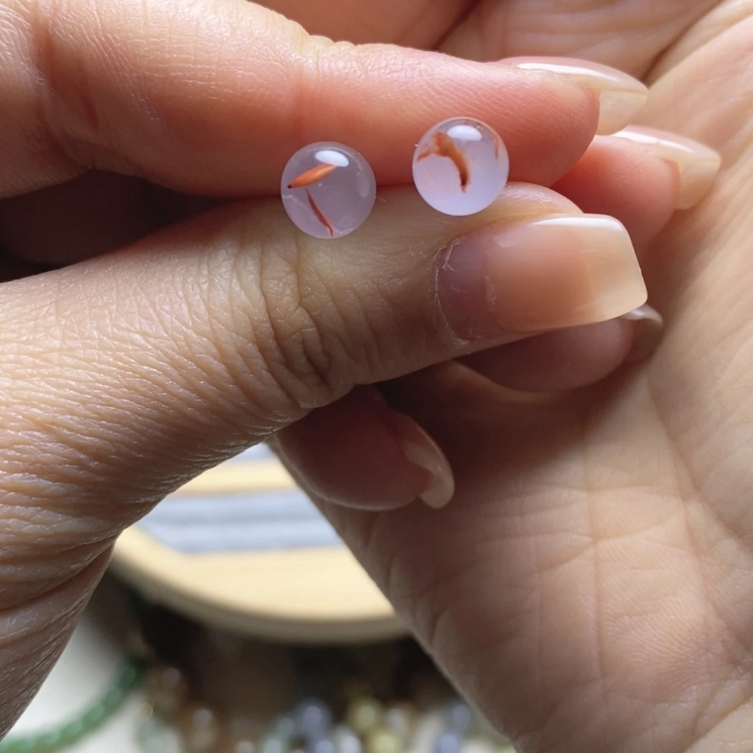 银S925镶嵌南红玛瑙耳钉冰飘南红耳钉卡7mm