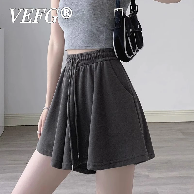 VEFG2025年夏季大码阔腿a字运动短裤裙裤女胖mm显瘦芭蕾风五分裤