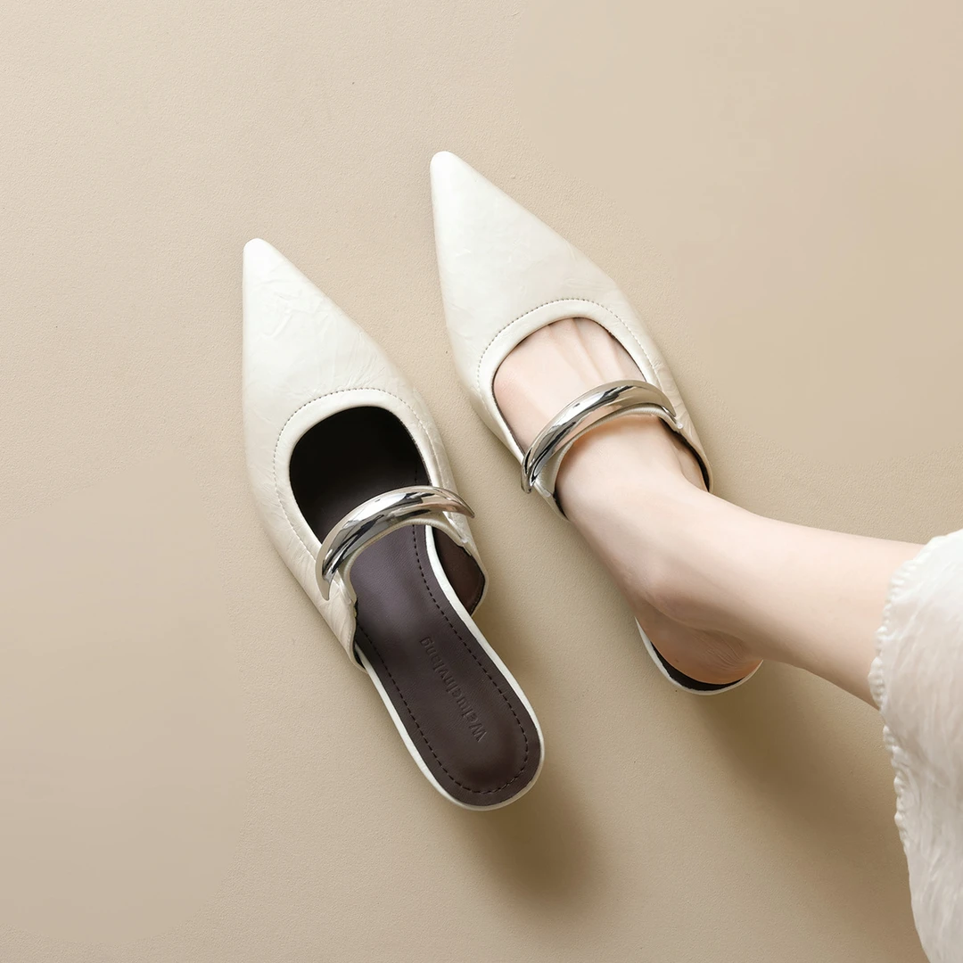 百搭新款百搭法式增高包头半拖鞋女夏外穿坡跟尖头穆勒鞋凉拖女