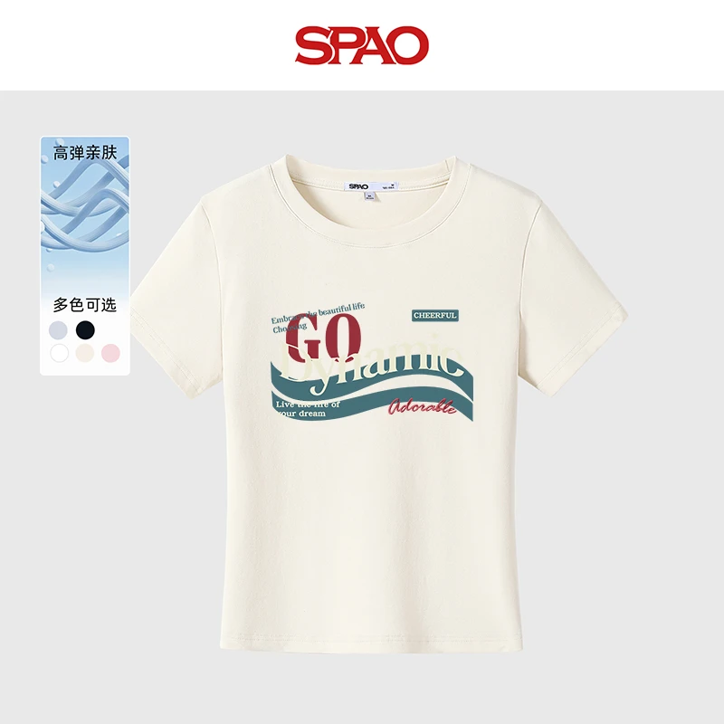 SPAO韩国同款2025夏季新款老钱风女式衣服收腰修身辣妹短袖T恤YC
