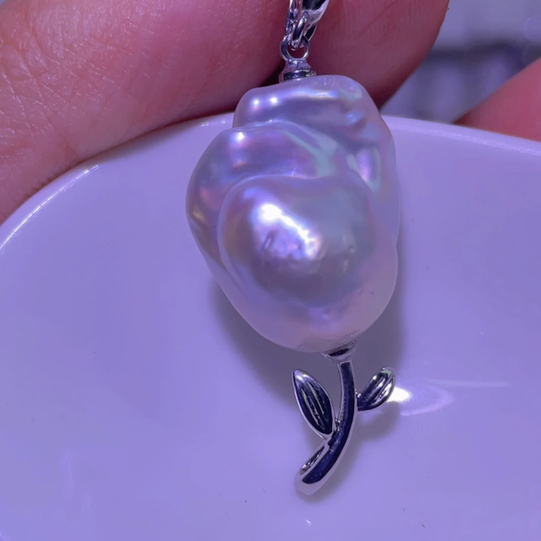 天然淡水珍珠吊坠淡水珍珠银S925镶嵌