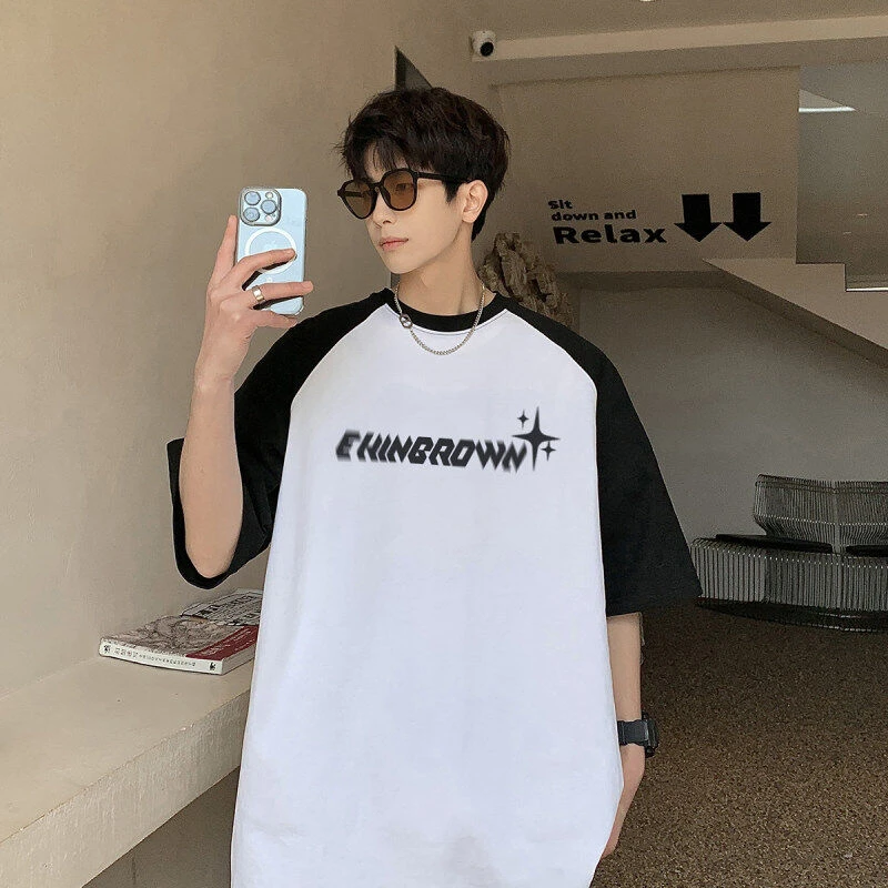 元赫男士港风插肩袖设计t恤青少年大码宽松休闲百搭潮流短袖t恤