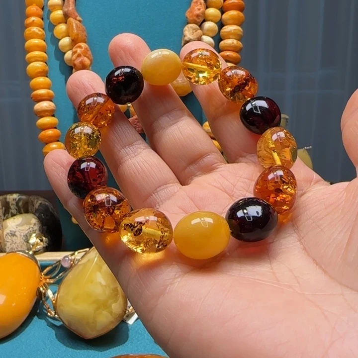 琥珀未镶嵌手链波兰设计款琥珀蜜蜡