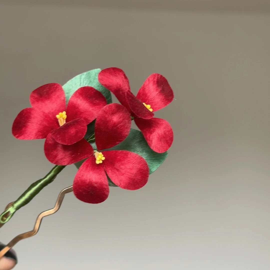 非遗绒花发簪 日常清新小花