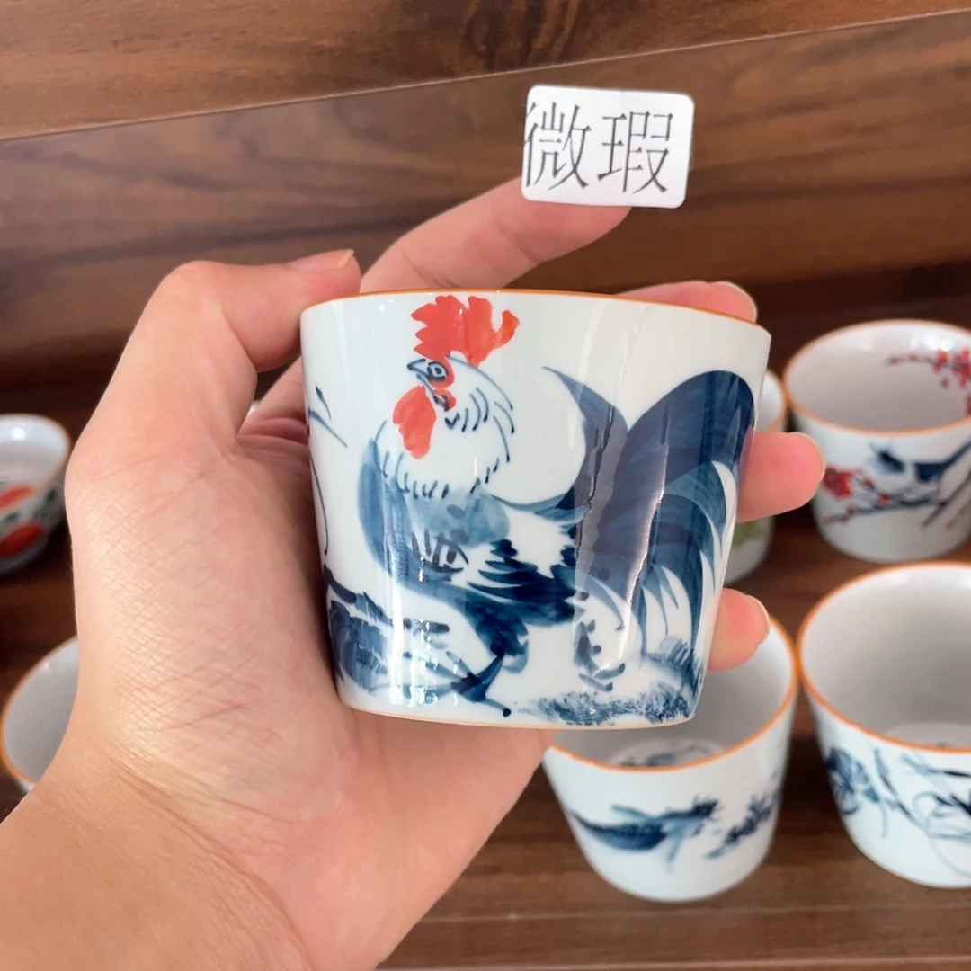 釉下彩纯手绘有瑕