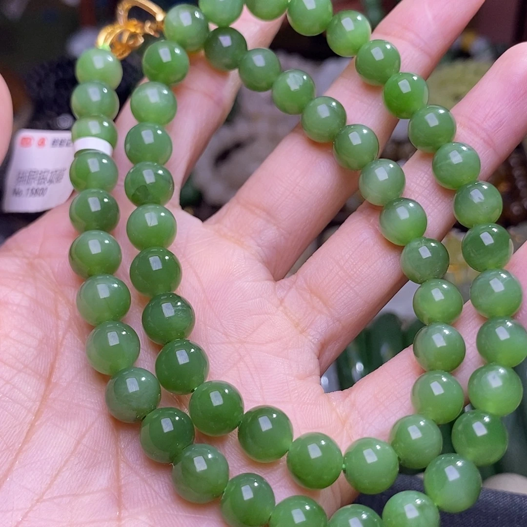和田玉未镶嵌颈饰猫眼碧玉项链约8MM