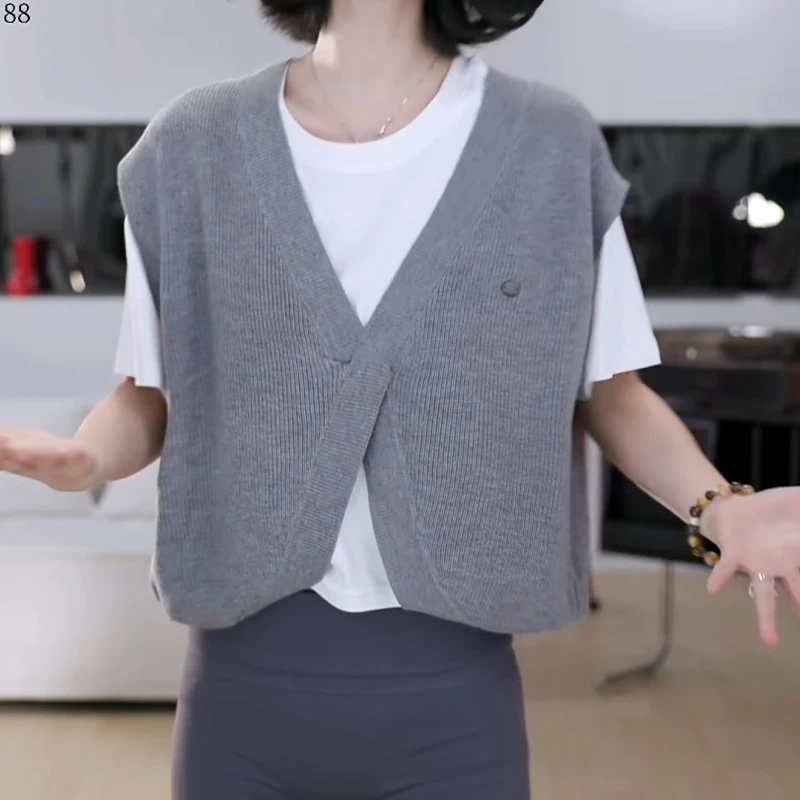 韩版假两件气质短袖时尚修身T恤外搭针织休闲修身T恤LK2504996