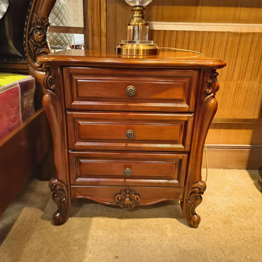 床头柜600*400*680mm（两抽三抽可选）   美式复古古典雕花卧室做旧