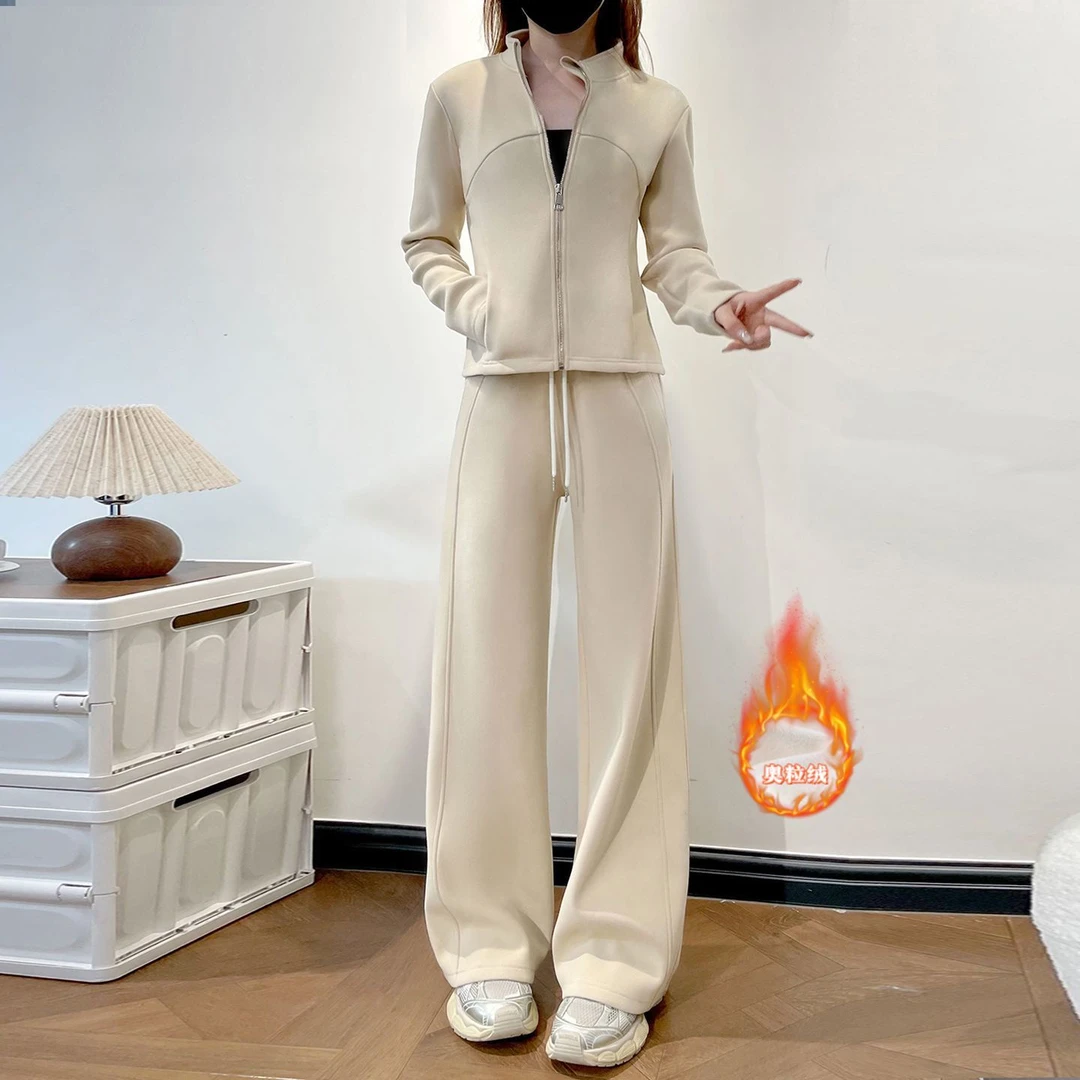 休闲运动套装春秋季2025新款高级感开衫显瘦连帽卫衣高腰裤两件套