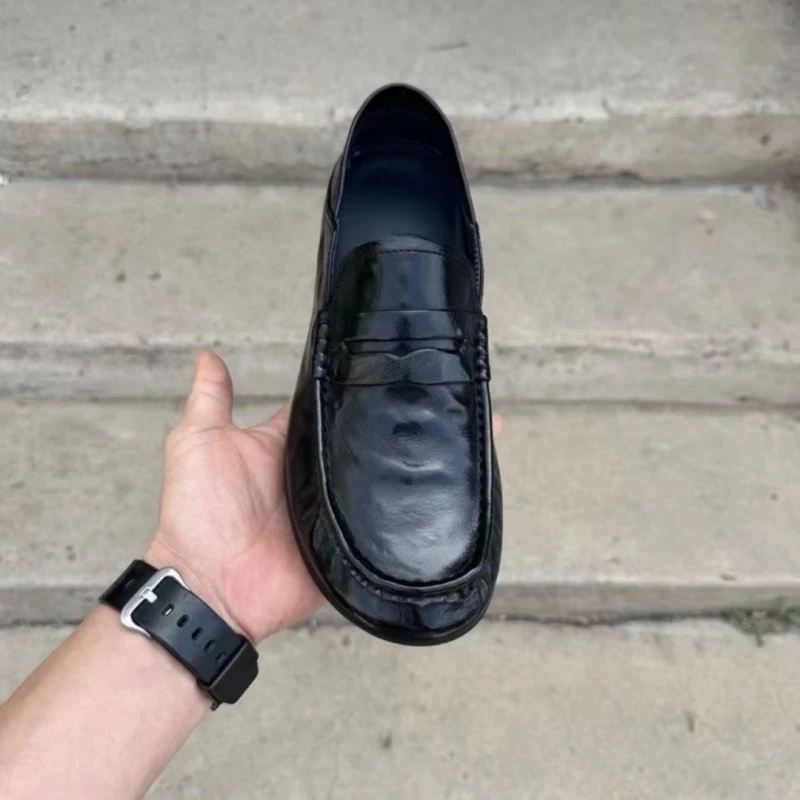 男鞋春季新款透气软底软面防滑一脚蹬乐福鞋驾车百搭休闲皮鞋男