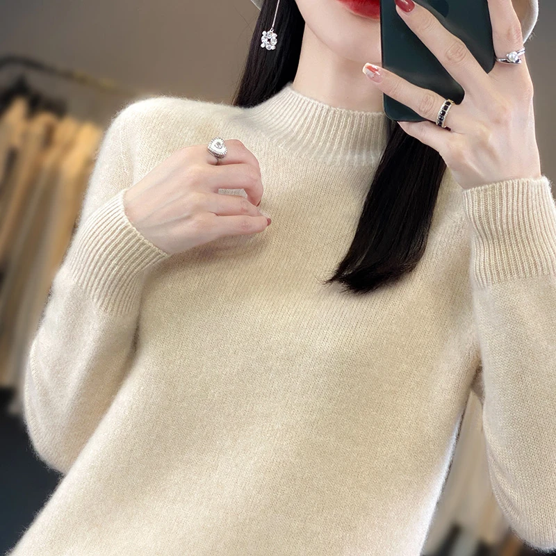【三股加厚】一线成衣羊毛衫女半高领打底宽松纯色秋冬加厚针织衫