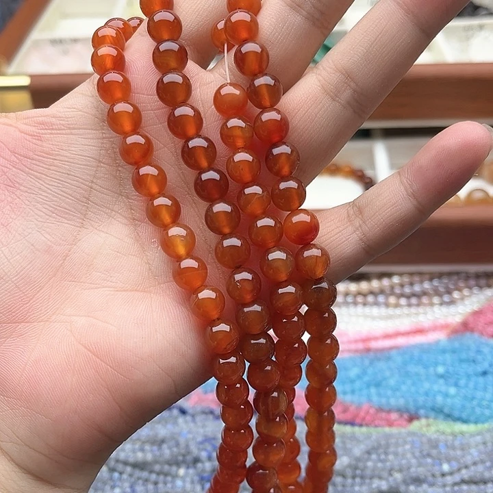 未镶嵌玛瑙/玉髓珠宝半成品一条8mm左右红玛瑙