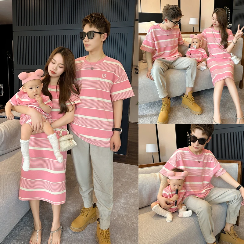 亲子装2024夏装新款短袖T恤儿童婴童爬服连体衣夏季婴儿洋气