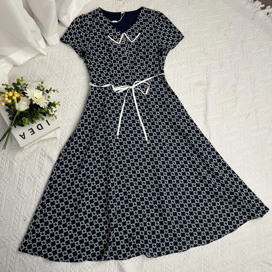 GL3027  时尚印花显瘦收腰连衣裙夏款