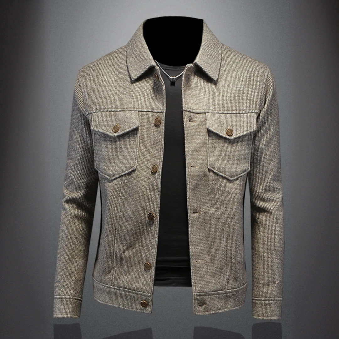 欧洲站格子夹克男装秋冬季新款柔软厚实翻领修身毛呢短款休闲外套