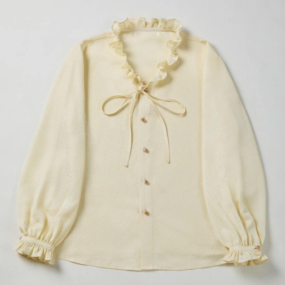 李德喜三经绞罗缠枝莲春夏新款长袖九分袖真丝上衣宽松单排扣