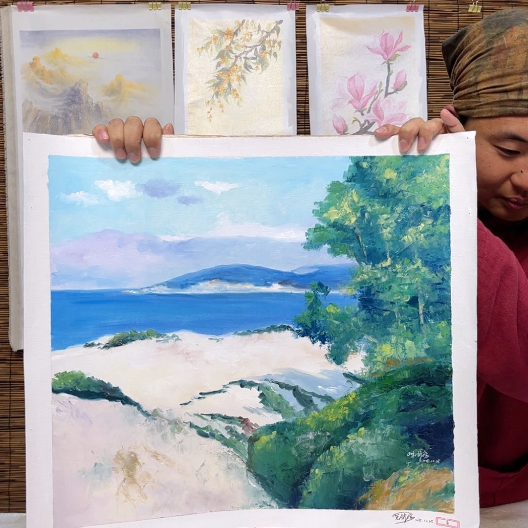 油画行路人小院绘画作品竞拍