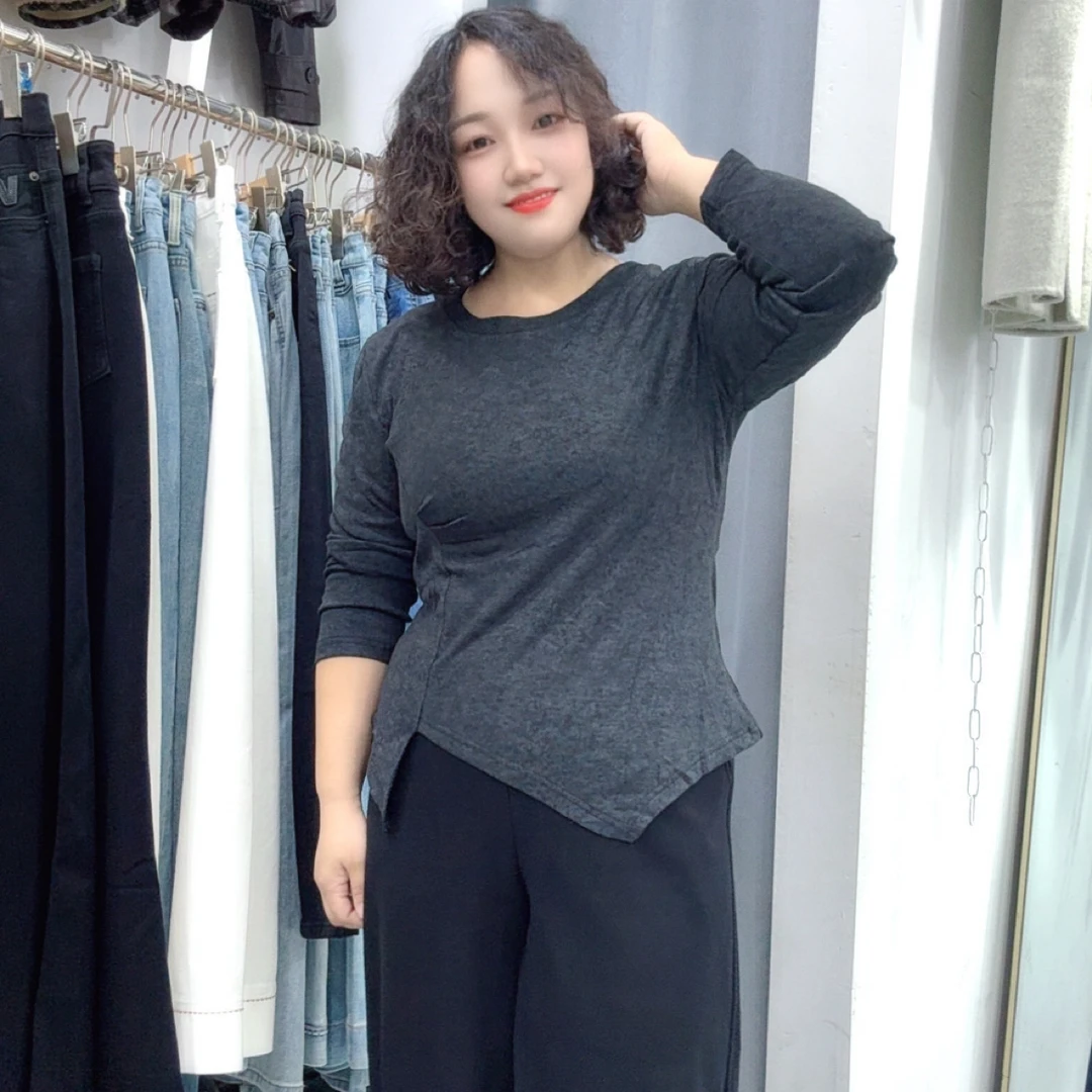 【新格调】植绒法式休闲风扎染长袖显瘦不规则长袖加厚女款