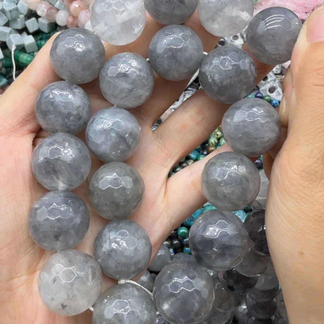 水晶珠宝半成品未镶嵌卡19+云雾水晶球珠一条