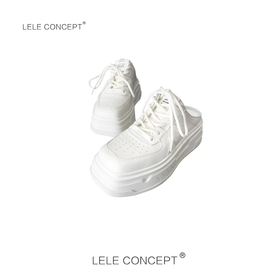 LELE CONCEPT |【如一】时尚休闲厚底包头松糕底半拖小白鞋X0124