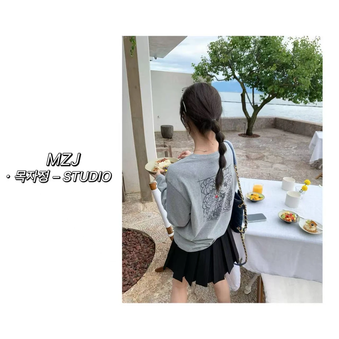 木子静-「猫咪刺绣」设计款百搭韩系圆领长袖打底-256322