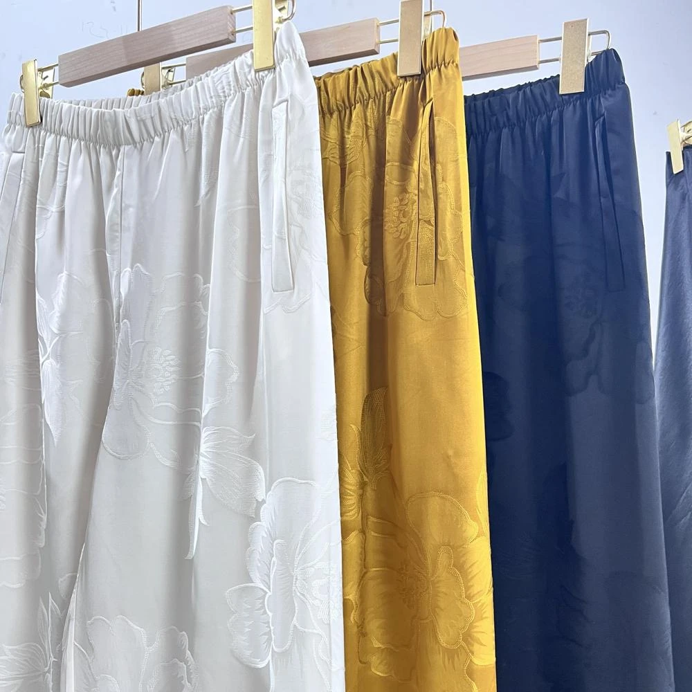 1078 国风纯色提花直筒裤百搭气质