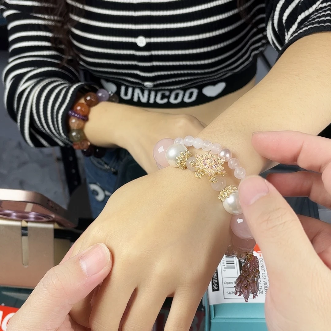 水晶银S925镀金镶嵌手串