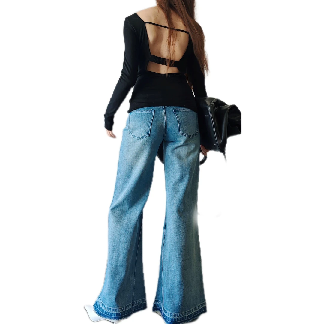 GENTLE THORNS100%莱赛尔天丝后露背绑带修身弹力长袖打底衫