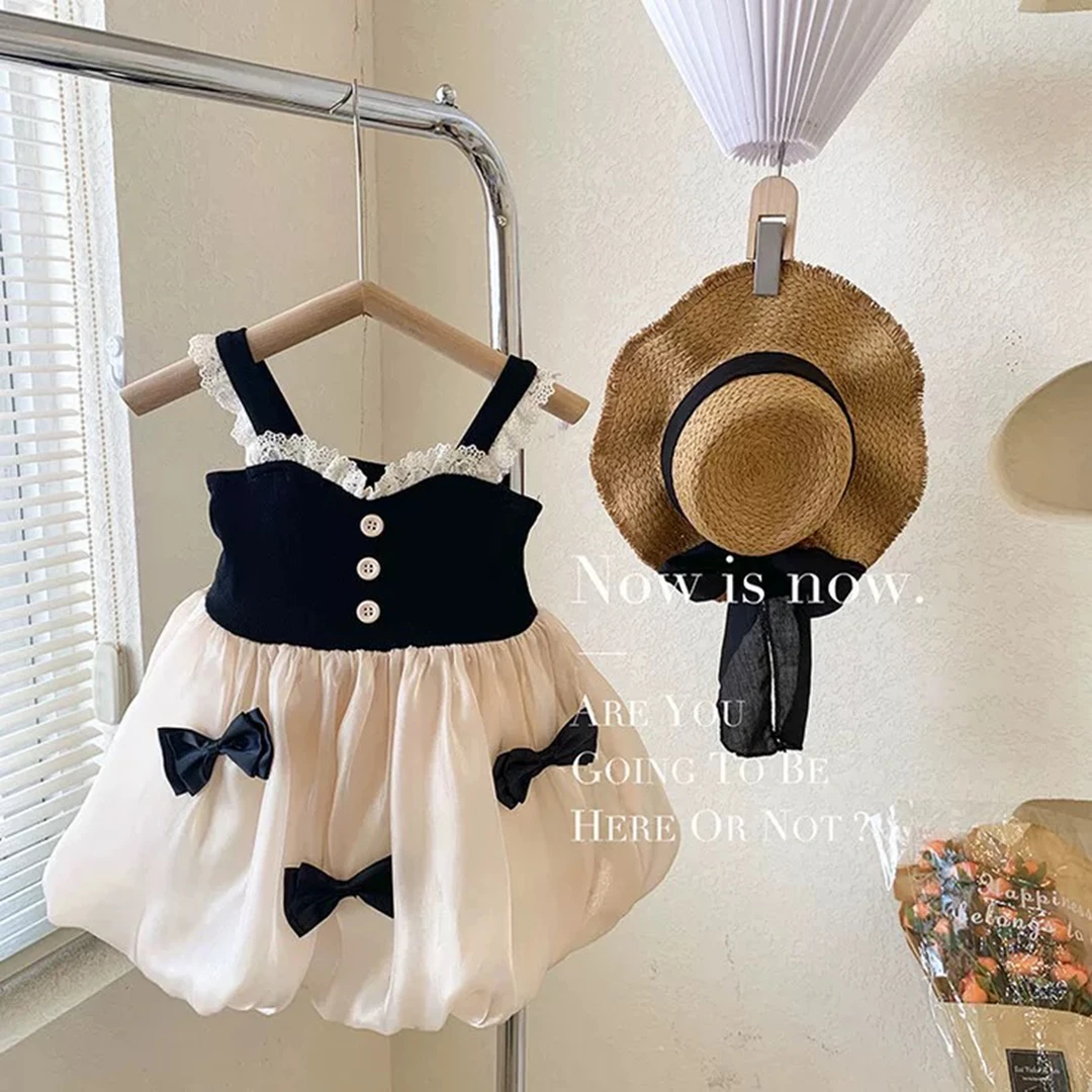 Y【优选】夏季女宝蝴蝶结吊带裙连衣裙甜美公主裙花苞蓬蓬裙XH