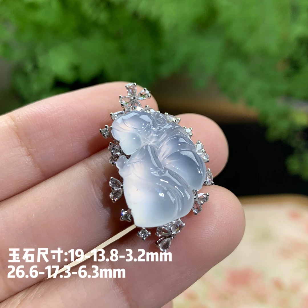 仙子翡翠18k金镶嵌高冰起光茅台白仙子吊坠缅甸翡翠A货花仙子冰亮