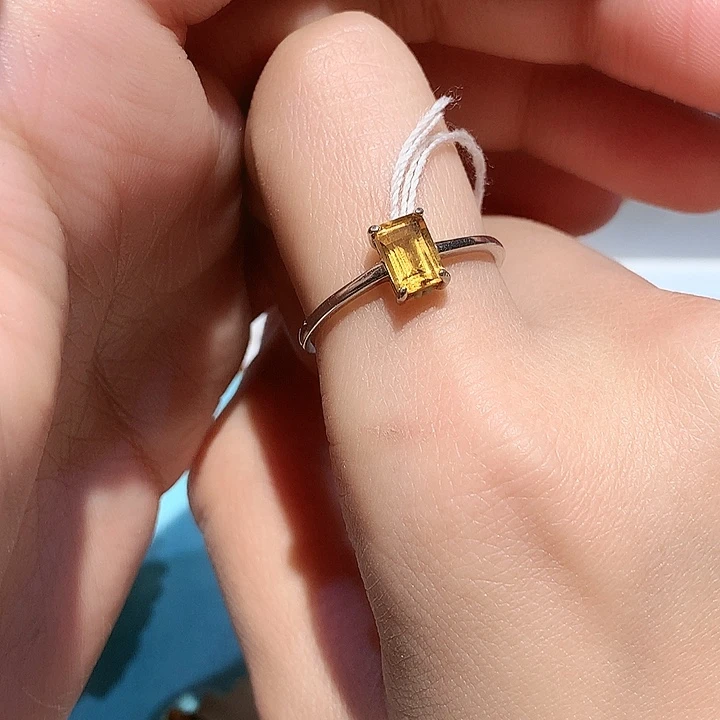 黄晶戒指银S925镶嵌