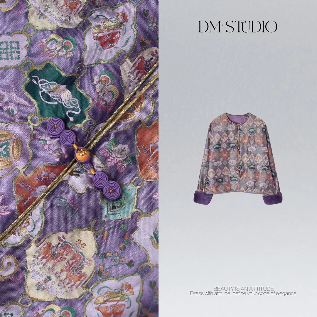 DEDM•STUDIO/气质新中式静奢桑蚕丝提花水貂毛袖外套2512WT/79410
