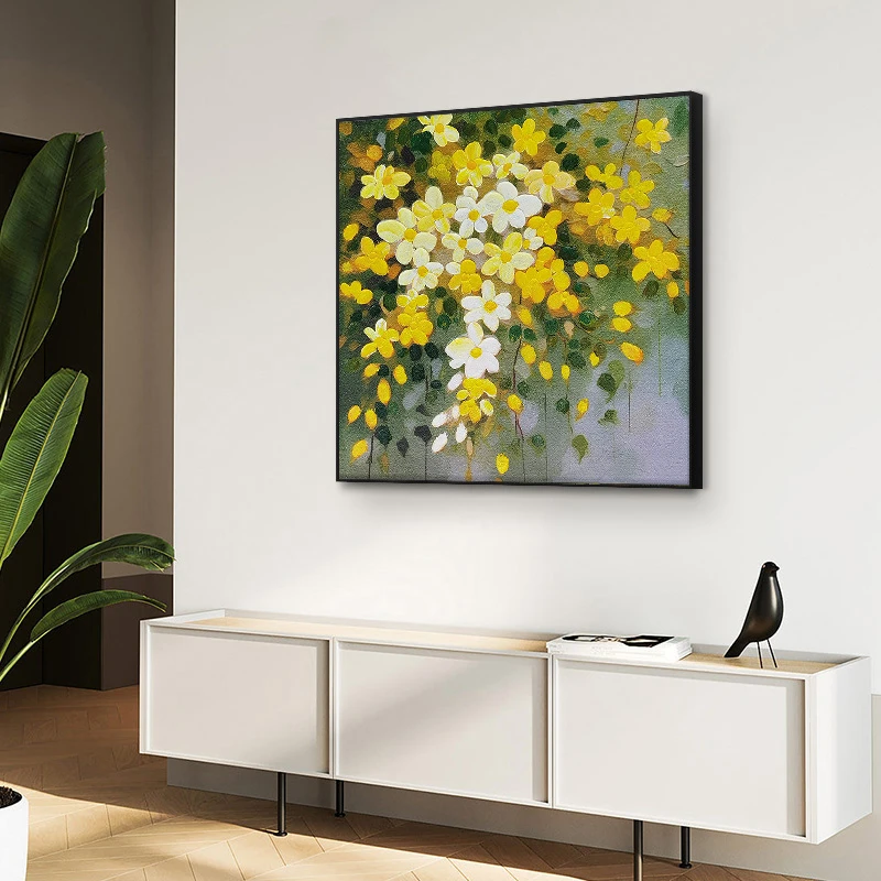 益师傅岩厚油肌理画立体实物装饰画 铝合金边框 餐厅挂画菊花6060