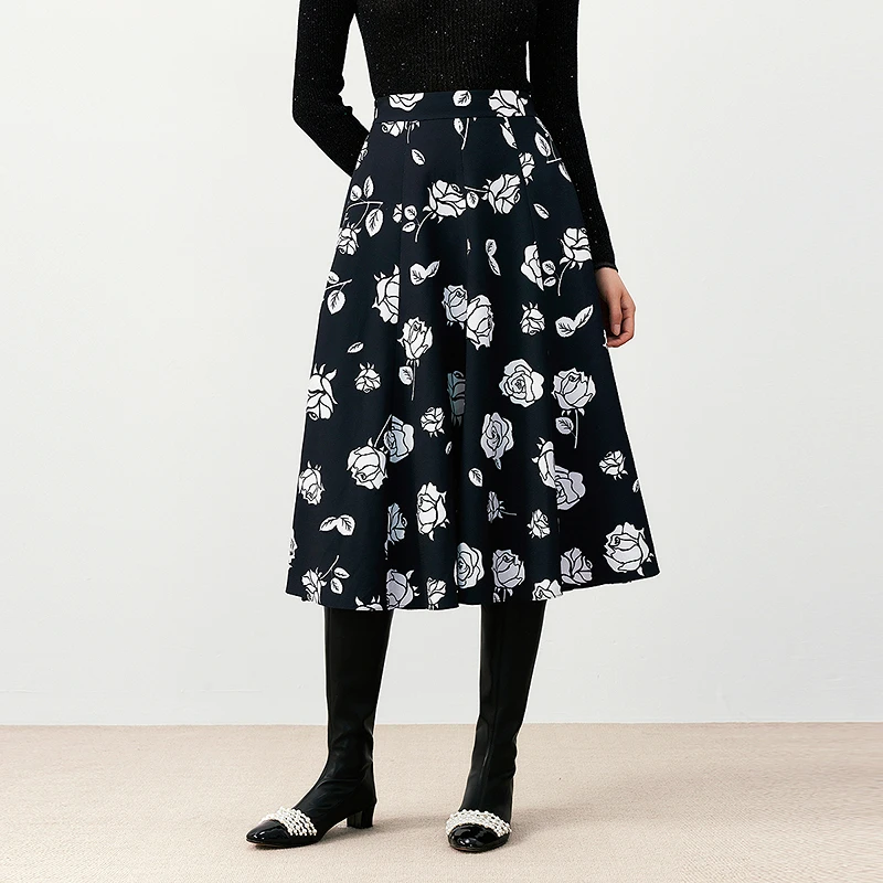 【羊羊专属】珂莱蒂尔法式提花【玫瑰裙】女高腰显瘦浪漫A字半身裙