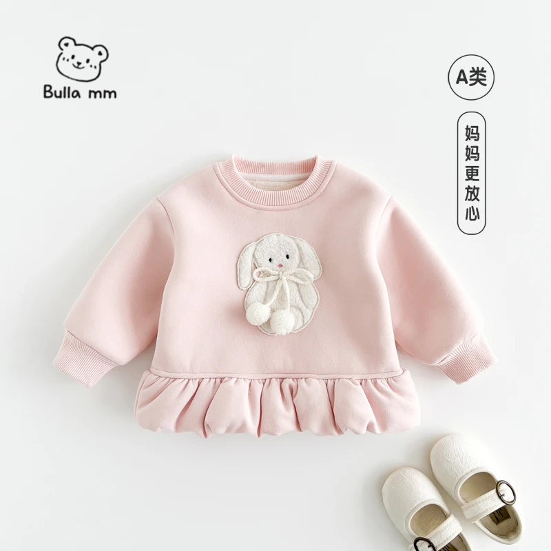 叭啦妈咪儿童加绒卫衣2025冬装新款女童卡通可爱卫衣裙kkHNM5015