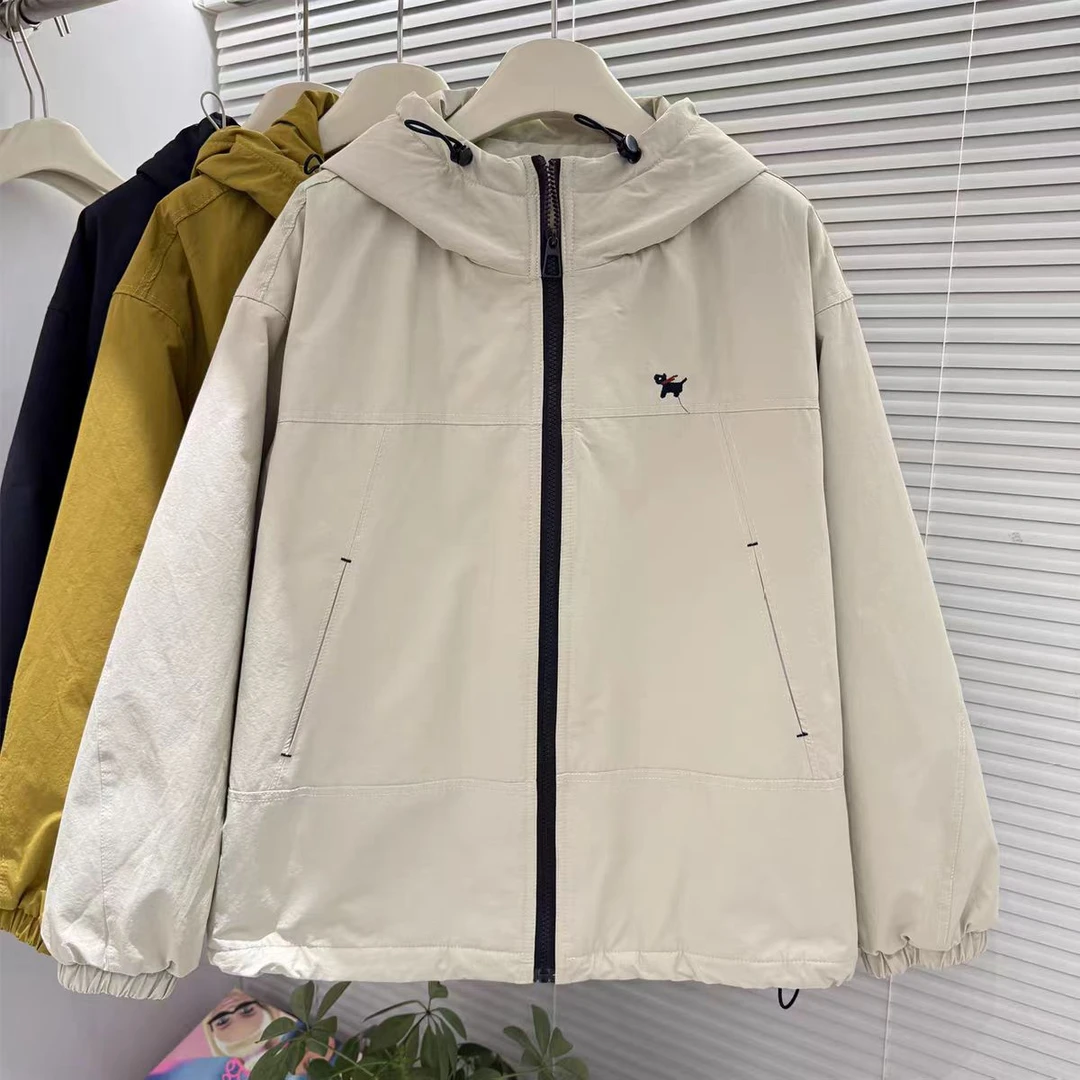19款防风连帽棉服秋冬季刺绣小狗长袖百搭棉衣X
