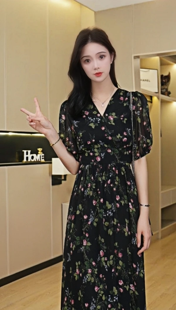 【尘世无情】2025夏天新款法式时尚碎花气质中高腰显瘦连衣裙长裙