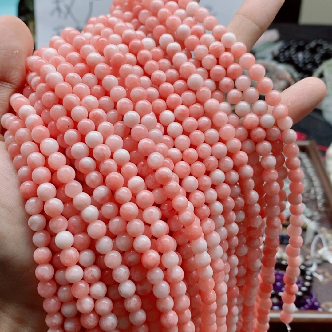玛瑙/玉髓未镶嵌珠宝半成品一条天然6mm粉玉髓圆珠