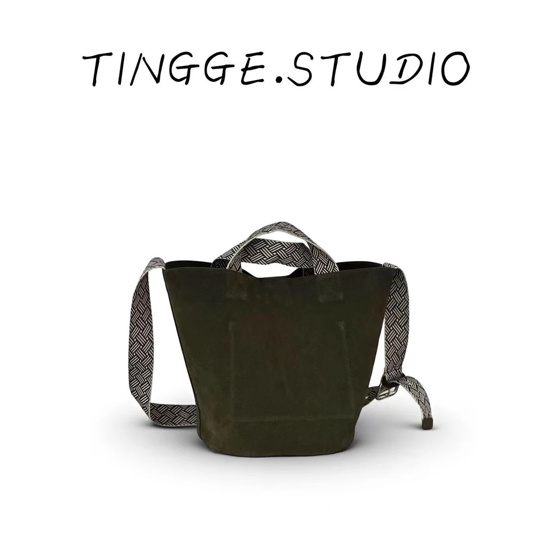 TING GE 慵懒风通勤气质水桶包大容量复古斜挎包【子母包】 7606