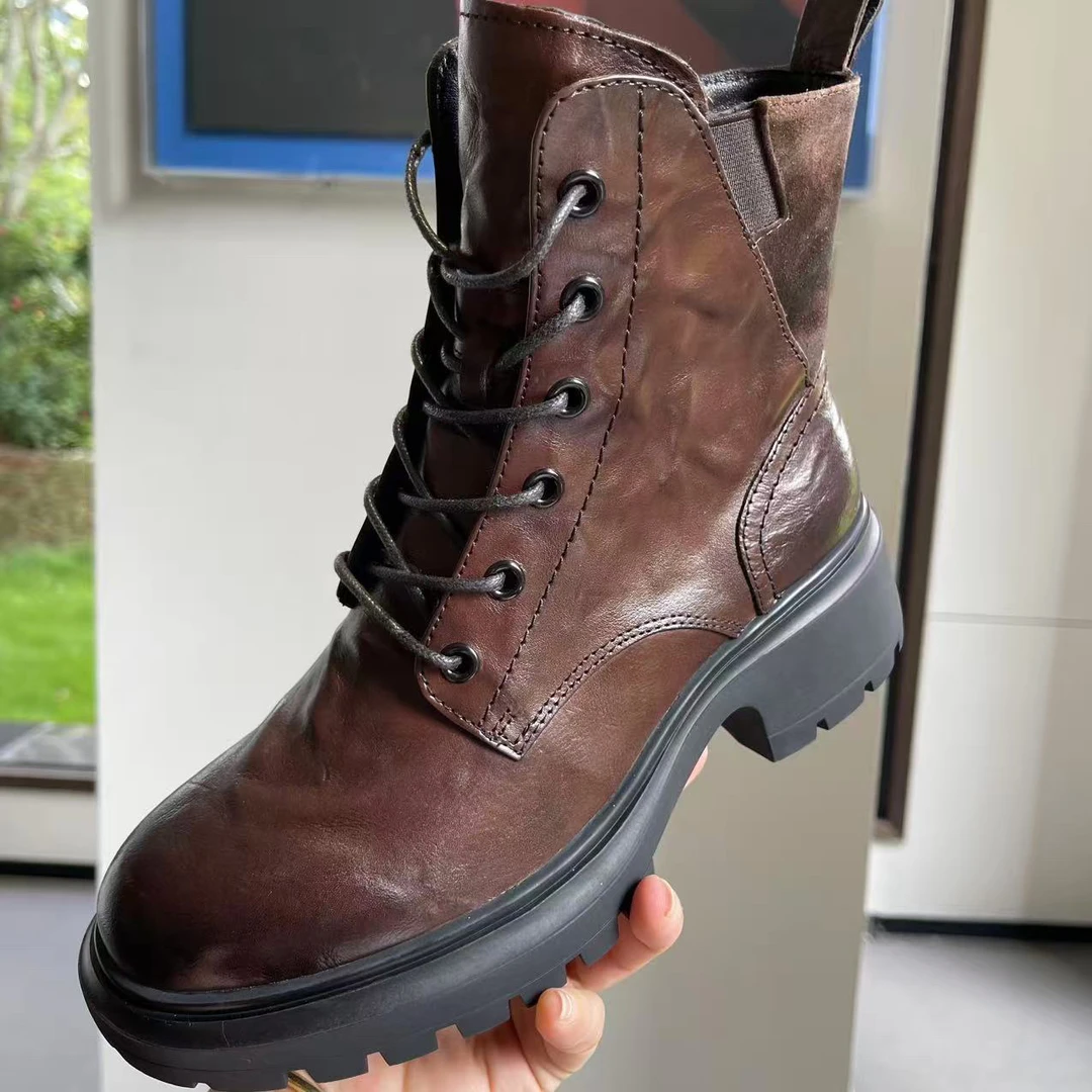 女士时装靴中筒秋冬侧拉链