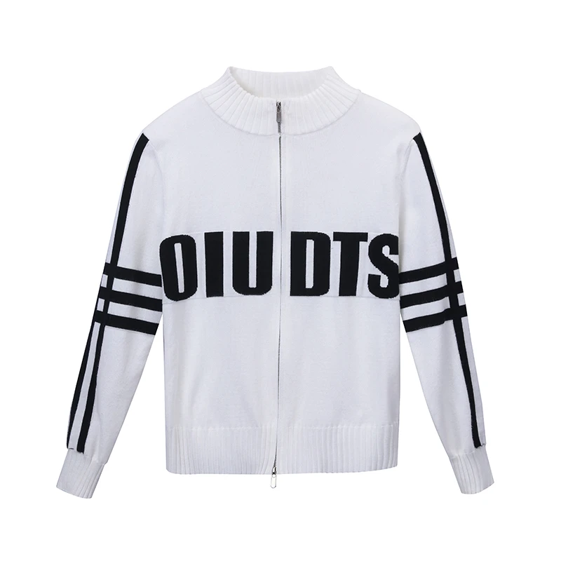 A JD3139-1 圆领字母拉链针织衫百搭短款长袖外套