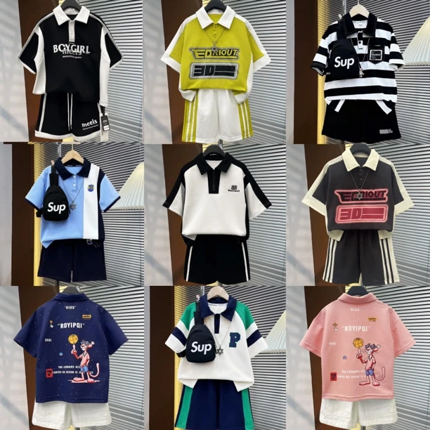 【现货+运费险】男女童夏季2025新款POLO衫套装韩版夏款两件套
