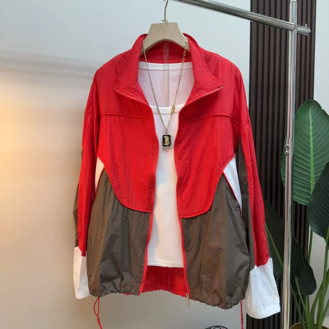 胖mm时尚气质显瘦拼接百搭长袖2125透气薄款宽松韩版轻薄外套