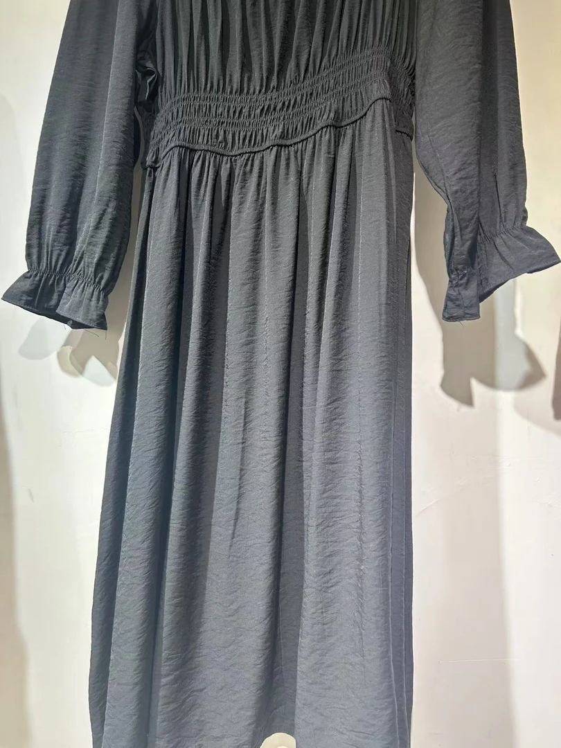 收腰显瘦纯色长袖长款裙子5021