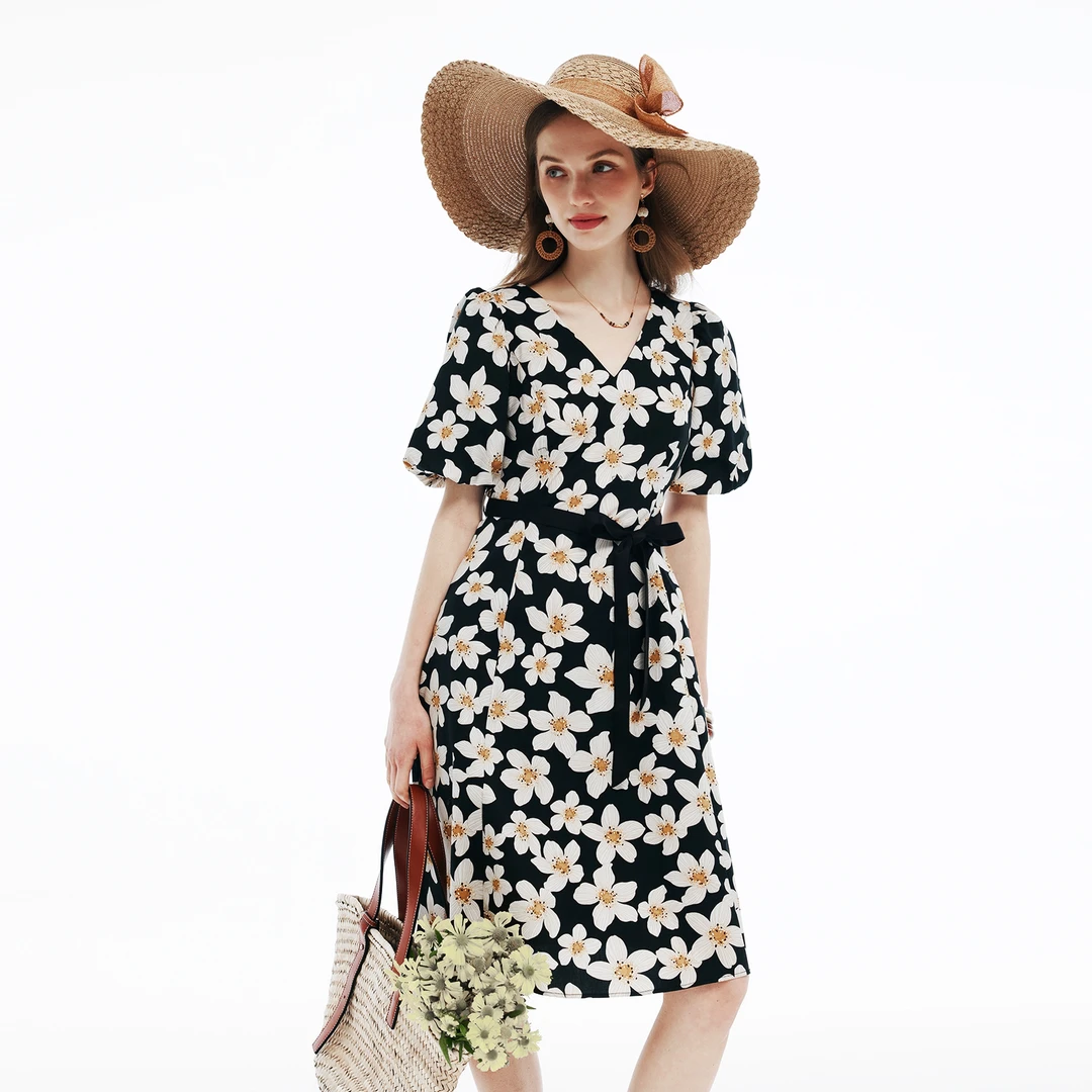 【商场同款】歌莉娅 新品  法式碎花显瘦印花短袖连衣裙 1E5R4K2G0