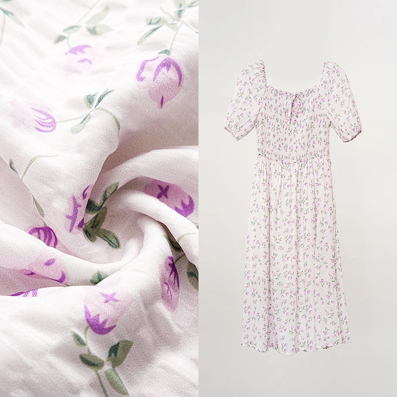 2025新款方领泡泡袖系带印花时尚短袖连衣裙法式时尚长裙