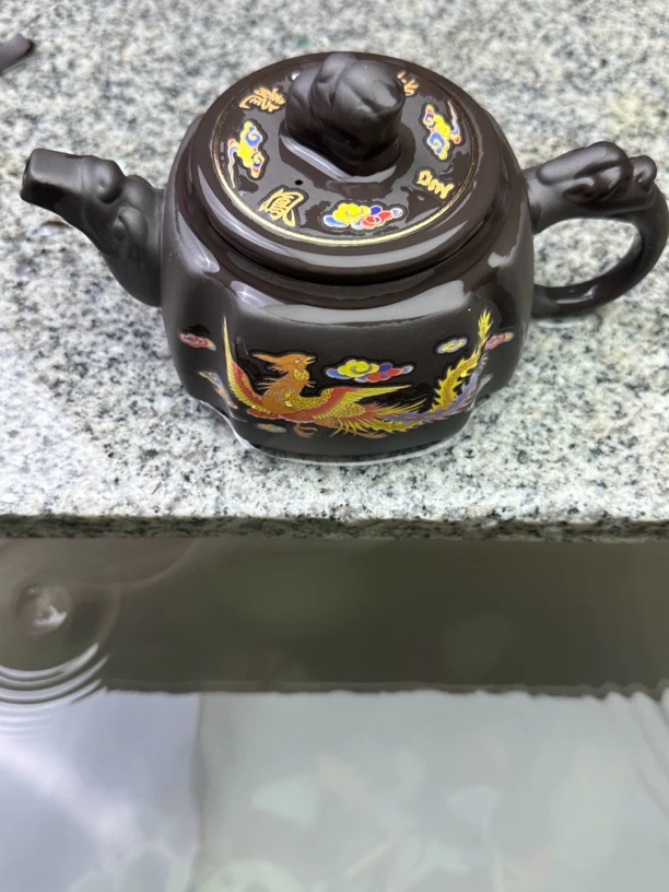 原矿紫砂四方龙凤变色壶